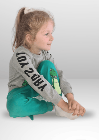 ENSEMBLE ENFANT - 2 PIÈCES SWEATSUIT GRIS/VERT DINOSAURE