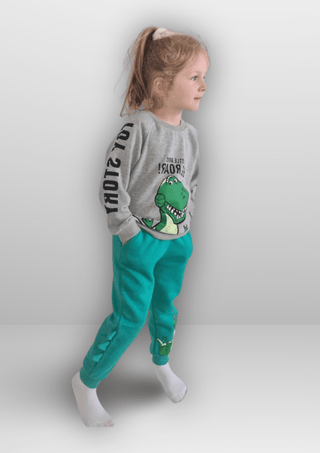 ENSEMBLE ENFANT - 2 PIÈCES SWEATSUIT GRIS/VERT DINOSAURE