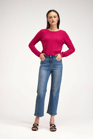 Ensemble Jean Taille Haute et Pull Maille Rose - Marc Lorès