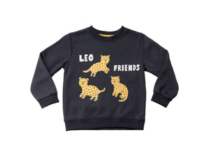 Sweatshirt enfants gris foncé avec impression jaune - Col rond, manches longues