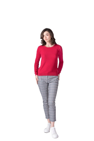 Ensemble pantalon a carreaux gris et Pull maille rose - Marc Lorès