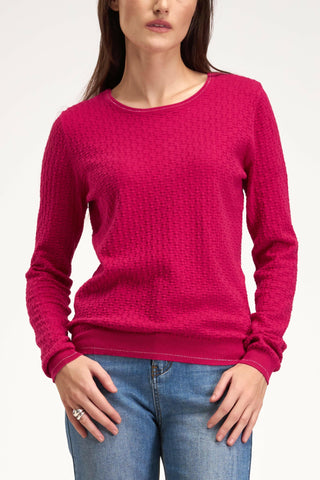 Vue avant du pull en maille rose vif